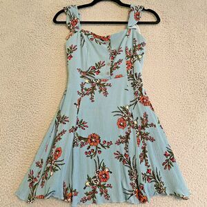 Lulus One Sweet Day Light Blue Floral Print Off-the-Shoulder Dress Womens XS